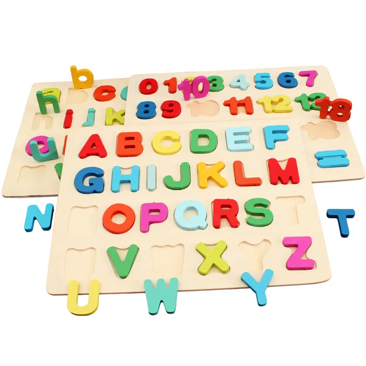 Blocos de letras do alfabeto, quebra-cabeça de madeira diversos coloridos para crianças