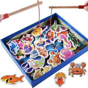 Jouet de pêche magnétique en bois, jeu éducatif de sécurité pour enfants, 25 pièces