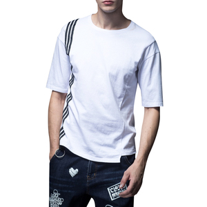 Nuevo diseño 100% algodón tela en blanco cortar y coser con rayas en contraste panel lateral caída de hombro <span class=keywords><strong>camiseta</strong></span> <span class=keywords><strong>hombre</strong></span> - Product Image 6