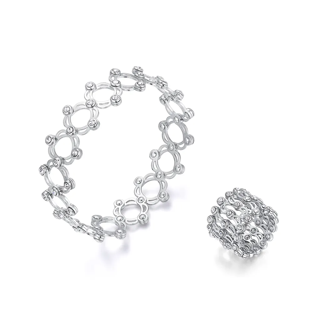 Trend White gold plated copper extendable deformation crystal rings bracelet for women girls jewelry bracelet homme
