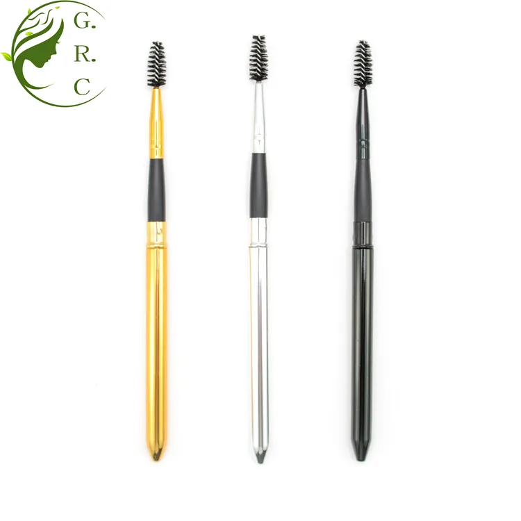 HJJM Custom Logo Mini Cosmetic Makeup Brushes Make Up Private Label Retractable Eyebrow Mascara Eyelash Spoolie Brush With Cap