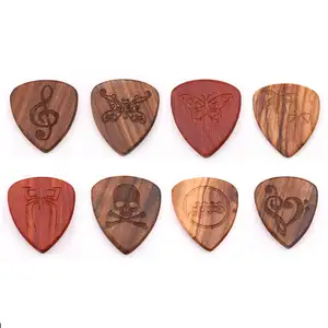 New design Logo customized perforated wooden guitar solid wood high grade picks