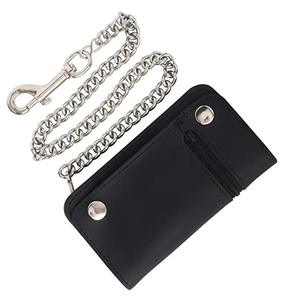 <span class=keywords><strong>Portefeuille</strong></span> à trois plis pour hommes, anti-RFID, Vintage, Long Style, en cuir de vache, Grain supérieur, chaîne en acier - Product Image 3