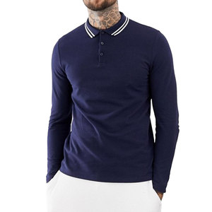 Hommes Blanc <span class=keywords><strong>Marine</strong></span> Couleur Personnalisée Trois Boutons Col Slim Fit <span class=keywords><strong>Manches</strong></span> <span class=keywords><strong>Longues</strong></span> <span class=keywords><strong>Polo</strong></span> <span class=keywords><strong>bleu</strong></span> Avec Basculement - Product Image 1