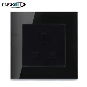 CNSKOU BS 표준 13A 블랙 강화 크리스탈 유리 패널 단일 벽 소켓