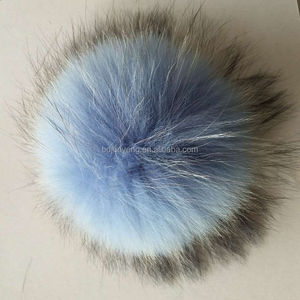 Moda <span class=keywords><strong>real</strong></span> Piel de mapache recorte 15 cm bola grande de la piel con broche de sombrero - Product Image 5