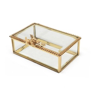 Retail antique brass glass metal mirrored jewelry box custom logo