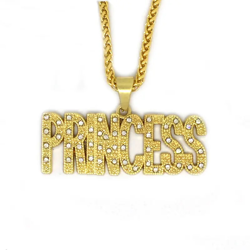Wholesale Creative HipHop Rhinestone Crystal Letter Pendant Necklace Women Men Diamond Bling Gold Customized Word Princess Ne