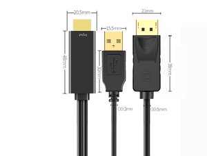 HDMI Mâle vers DisplayPort Mâle Câble Adaptateur avec USB Ordinateur LG ASUS PC <span class=keywords><strong>DVD</strong></span> DELL HP Philip AOC Samsung lennovo Moniteur - Product Image 3