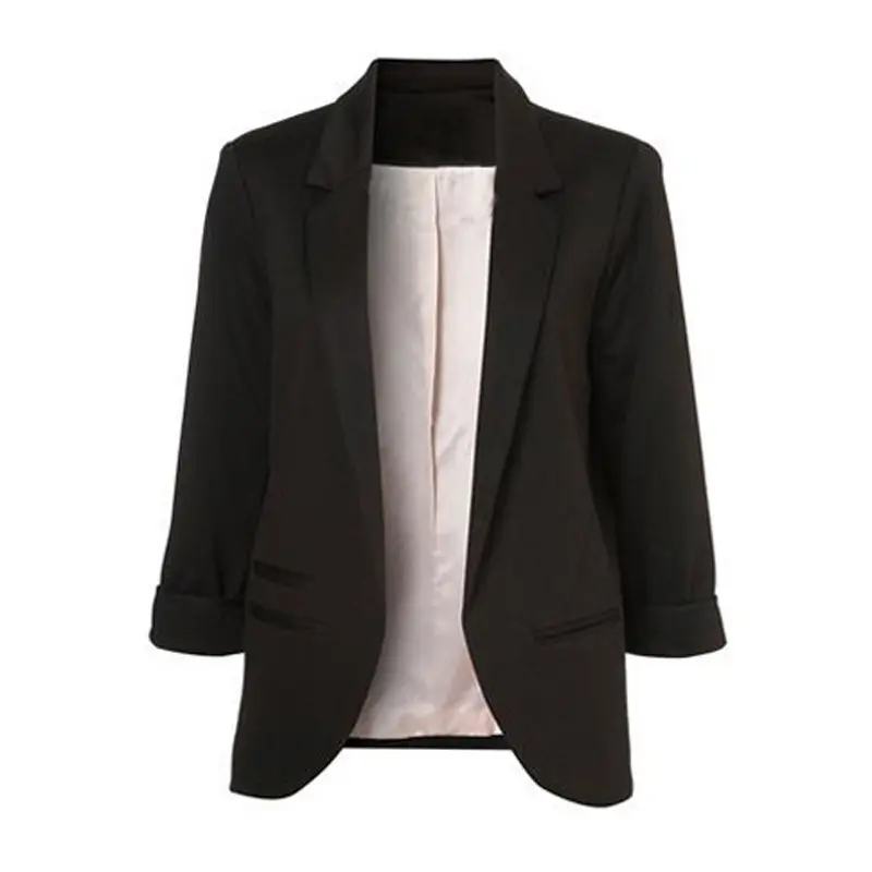 Bayan şeker renk orta rulo kollu elbise moda Lady Slim fit resmi ceket