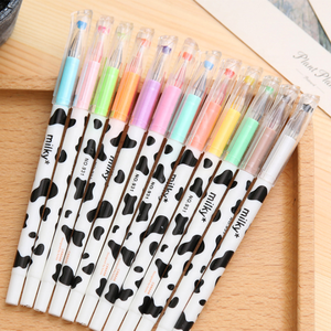 Pena Gel Tanda Tangan Kartun Kreatif 12 Warna Susu Warna-warni Pulpen Gel Kawaii - Product Image 1