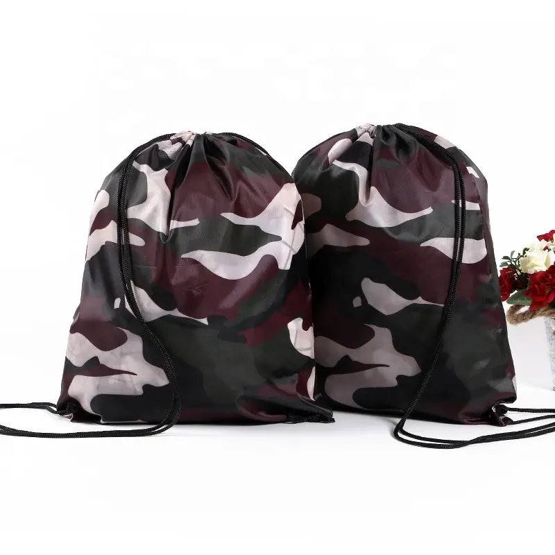 Custom Camouflage Pattern Printed Polyester Drawstring Bag Cheap Drawstring Bag Promotional Draw String Bag