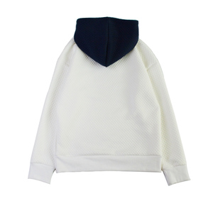Los hombres Waffle tejido Jacquard sombrero Color contraste bolsillo canguro Jersey Casual en blanco con capucha - Product Image 4