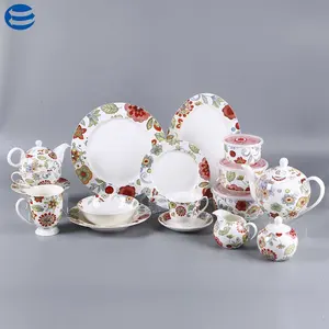 Ensemble de dîner en porcelaine de vaisselle en gros 20 pièces ou personnalisé avec ensemble de table en porcelaine de conception florale