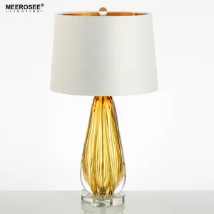 MEEROSEEアンバークリスタルベッドサイド照明北欧クリスタルベース装飾テーブルランプMD92189