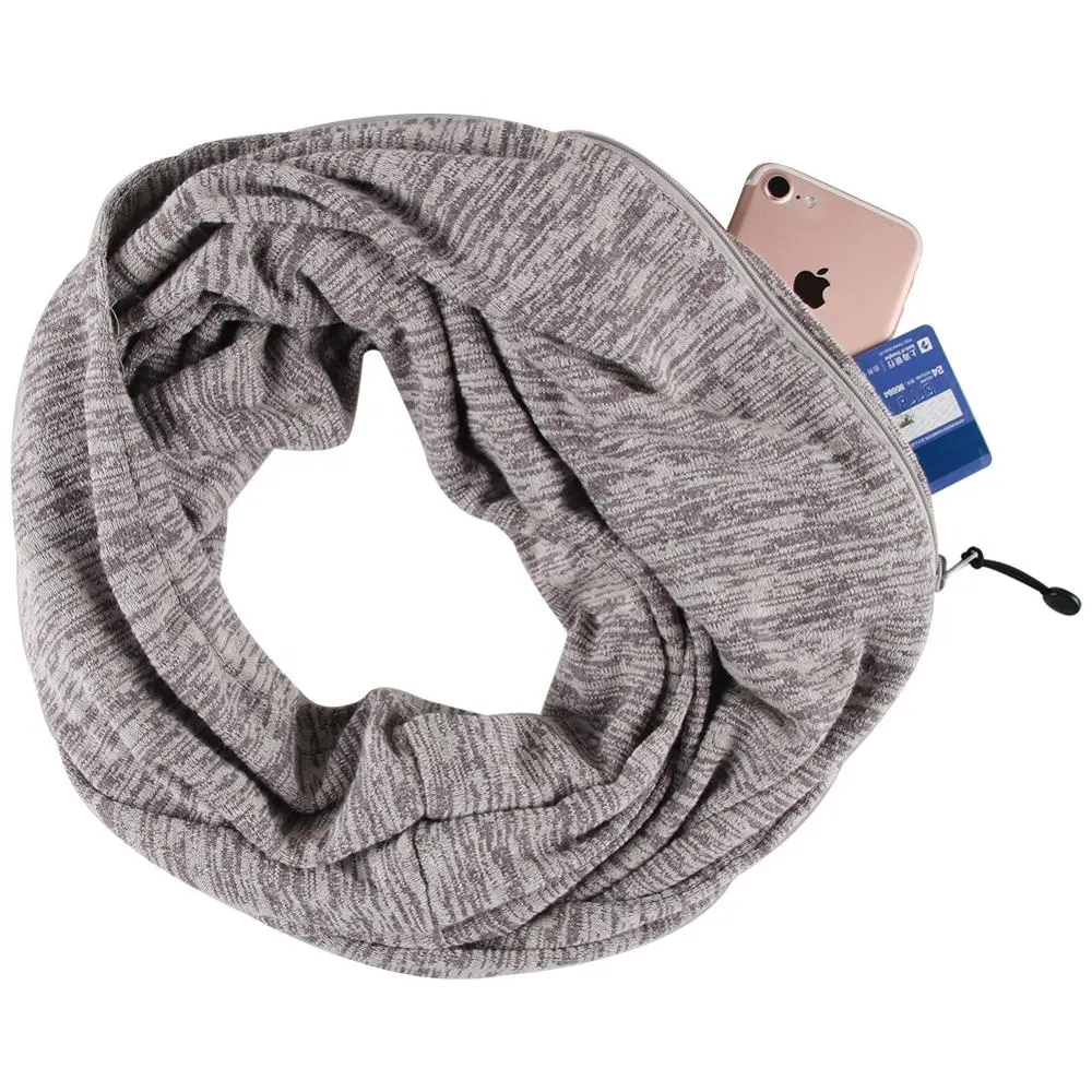 De las mujeres de invierno Pop bolsillo secreto bufanda venta al por mayor Multicolor con cremallera bolsillo infinito bufanda