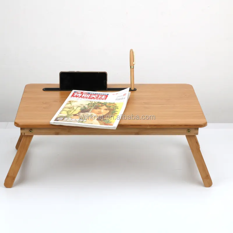 2023 New Product Eco-friendly Bamboo Adjustable Laptop Desk With Mobile Phone And Pen Holder