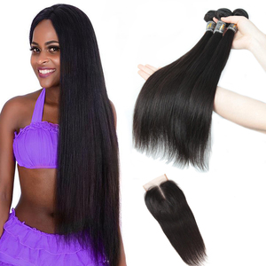 Lsy recto malasio paquetes de armadura de cabello humano 100% virgen extensión del pelo Color Natural 3 paquetes con - Product Image 1
