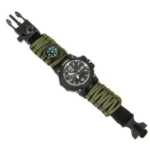 Montre de Sport pour hommes, montre de survie, Bracelet avec paracorde/sifflet/démarreur de feu/grattoir/boussole et thermomètre 6 en 1