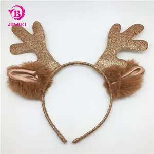 Moda Glitter Natal Antlers Dos Cervos Cabeça De Veado de Pelúcia Orelhas Headband Plástico