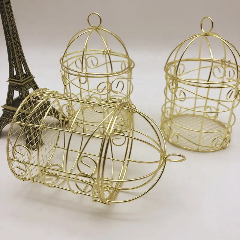 Ywbeyond or boîte de faveur de mariage romantique en fer forgé cage à oiseaux boîte à bonbons en étain pour les fêtes de mariage indiennes et les événements