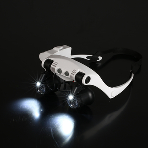 <span class=keywords><strong>10x</strong></span> 15x 20x 25x Loupe avec 2 LED Lumière Tête Loupe Double Oeil Bijoutier Montre Horloge Réparation Loupe microscope