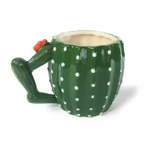 Figural Collectors Hot Beverage Mug Ceramic Cactus Shape Mug