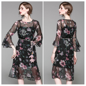 Personalizado <span class=keywords><strong>de</strong></span> nuevo estilo chifón moda Vintage negro vestido para dama - Product Image 4