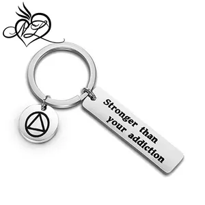 Recovery Gift Stronger Than Your Addiction AA Gift Addiction Recovery Keychain Sober Birthday Gift