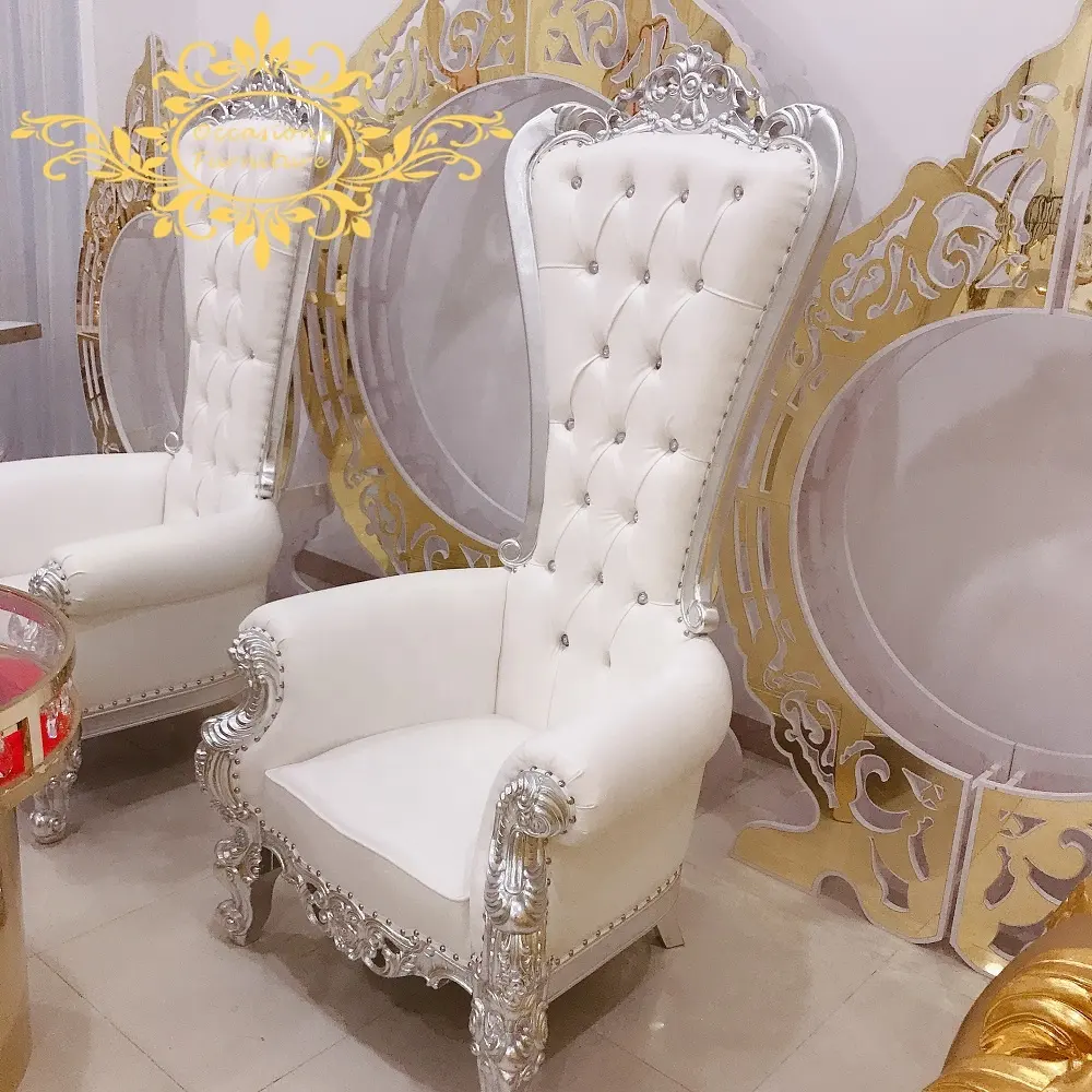 Silver Frame White Diamond PU Cushion Single Chair for Bride and Groom