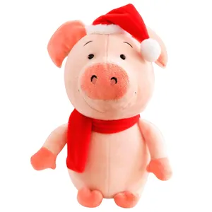 Belle personnalisé assis en peluche cochon de noël jouet animal avec rouge de noël