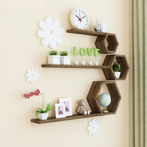 Étagère murale hexagonale élégante, salon, fond <span class=keywords><strong>de</strong></span> télévision, <span class=keywords><strong>cadre</strong></span> décoratif, décoration murale, étagère en bois massif - Product Image 2