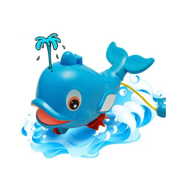 Empujar y chorro de delfín en la bañera cuerda agua de baño de juguete para los niños de los niños Baño de plástico ABS