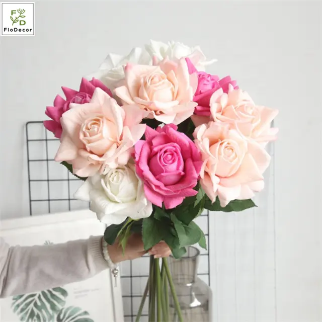 Wholesale High Quality Large Artificial Rose Flower 12センチメートルReal Touch Silk Latex Coated Plastic Rose Flowers Artificial Wedding