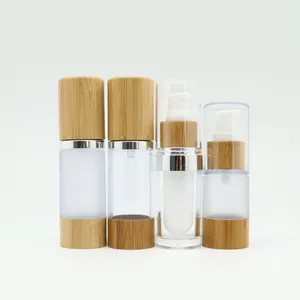 Chinese suppliers MIGPACK Wholesale 30ml 50ml eco-friendly bamboo plastic airless lotion pump bottle with wooden box