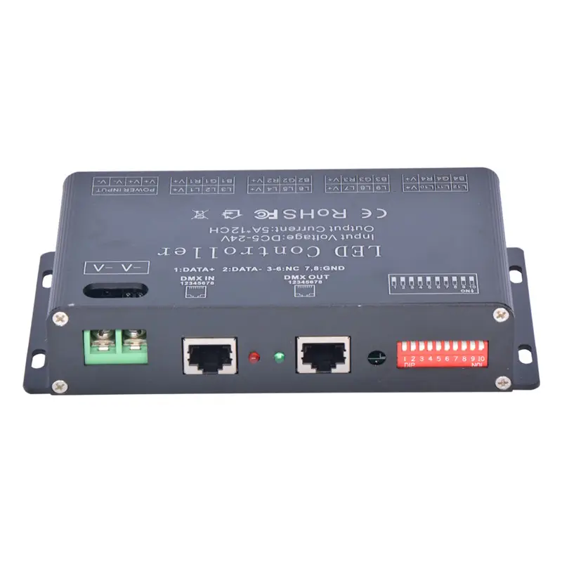 12 Channel DMX Decoder RGB LED Controller 60A PWM DMX512 Dimmer Driver for RGB RGBW LED Strip and LED module light DC12V-24V