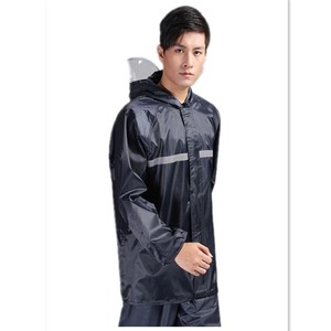 Oxford Cloth 300D <strong>Waterproof</strong> Navy Modern Rainsuit with Reflective Strips and Attached Hood <strong>Overalls</strong> for Fishing - Product Image 4