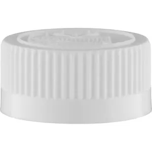 28-400, 28-410 सफेद बच्चे प्रतिरोधी टोपी w/F217 लाइनर, 28mm सीआरसी प्लास्टिक की टोपी