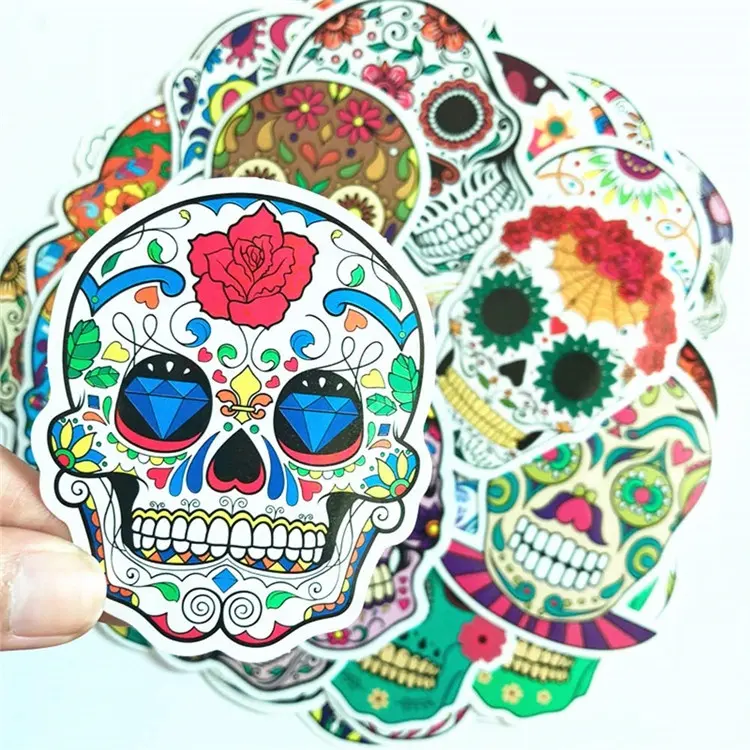 Hybsk Gula Kerangka Stiker Laptop Kerangka Stiker Dia De Los Muertos Meksiko Hari Orang Mati Stiker