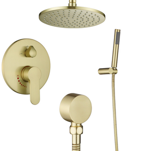 10 Zoll Badezimmer Luxus Regen mischer Combo Set Wand montage Regen Dusch kopf <span class=keywords><strong>System</strong></span> Gebürstetes <span class=keywords><strong>Gold</strong></span>