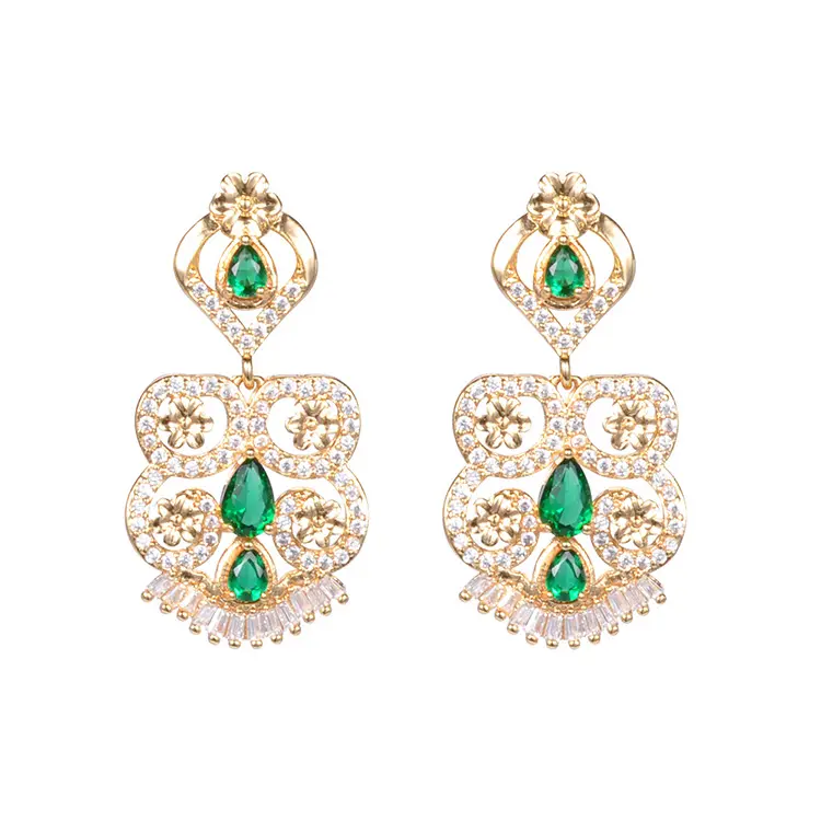 2019 nuevo diseño de latón zircon gema Esmeralda pakistaní India joyería nupcial árabe Saudí arabia oro pendientes jhumka
