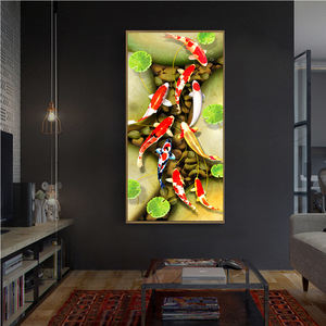 Peinture réaliste de poisson Koi faite à la main Art mural 3D pour décor de maison Huile sur toile Sujet animal - Product Image 3