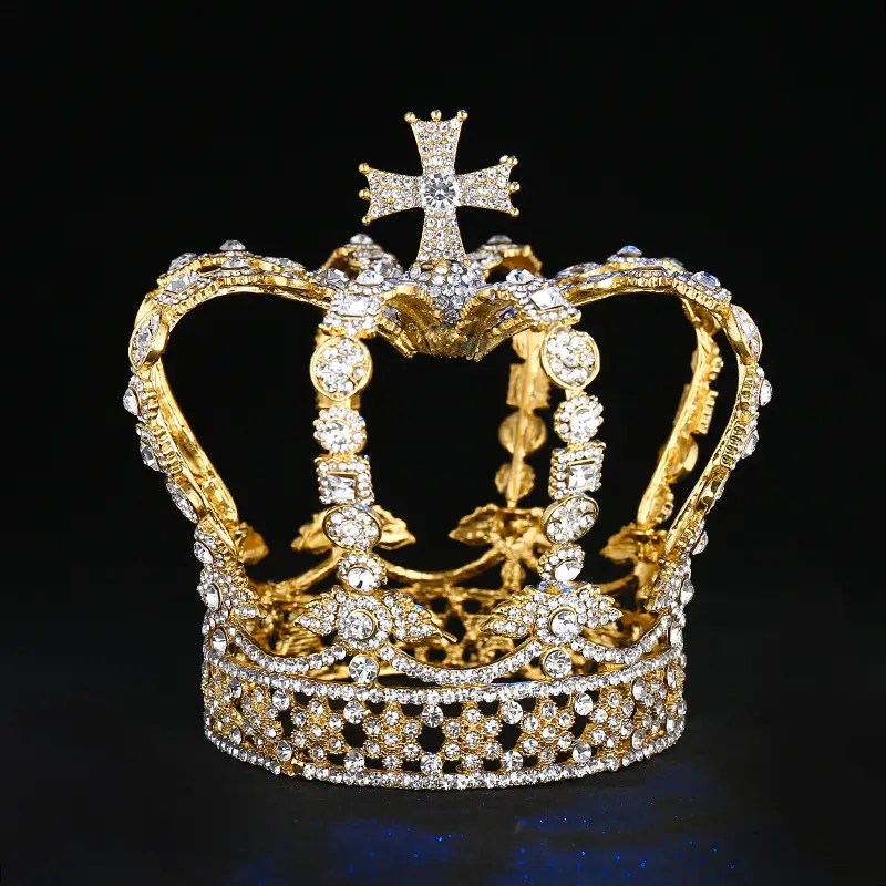 Mahkota Putri Berlian Barok Mewah Eropa Mahkota Raja Tinggi Bulat Emas