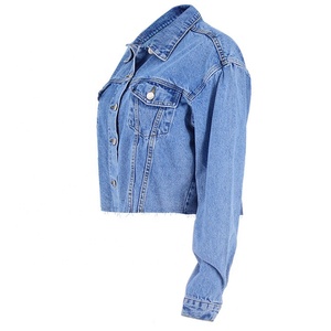 High Quality Women's <strong>Cropped</strong> <strong>Denim</strong> Jeans <strong>Jacket</strong> With Long Sleeve - Product Image 3