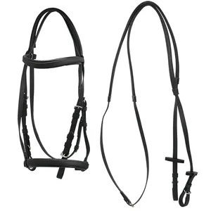 Rein en nylon vert de bride de cheval de course en PVC imperméable haut de gamme avec équipement d'équitation Western Trail Tack licou en cuir de couleur rouge