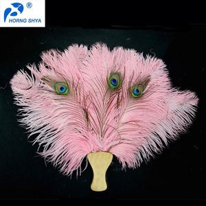 Horng Shya fábrica PF-12 primera calidad con plumas de pavo real ojo personalizado Rosa Blanco abanicos de plumas de avestruz - Product Image 1