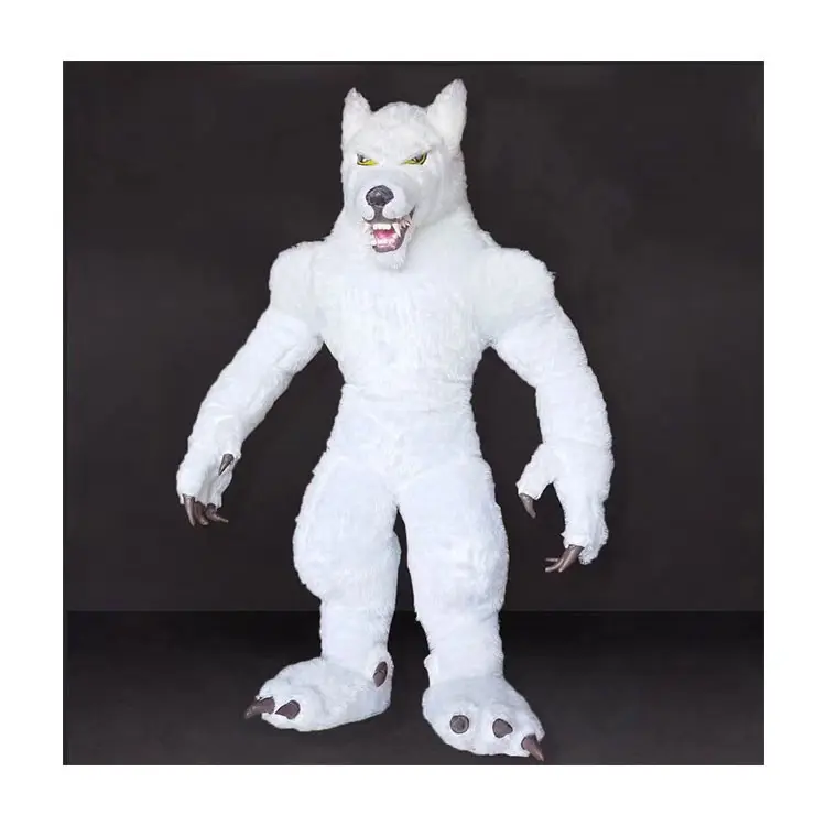 Personaje de dibujos animados personalizado de alta calidad, disfraz de lobo de piel de novedad realista de felpa suave promocional para Halloween