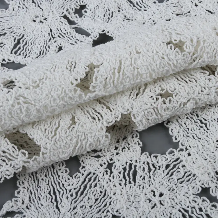 HA-16292 Base French Swiss 100% Cotton Ermbroidery White Lace Fabric Cord Embroidery Chemical Lace Beads Decorated Embroidered