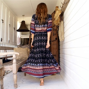 All'ingrosso taglie forti Boho vestito donna <span class=keywords><strong>elegante</strong></span> Maxi Casual da spiaggia in <span class=keywords><strong>cotone</strong></span> con bottone sole estate autunno abiti per le donne - Product Image 4