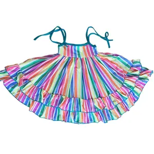 Vestido de verano a rayas para niñas, ropa de compras en línea, vestido a rayas de arco iris, faldas, Boutique, venta al por mayor